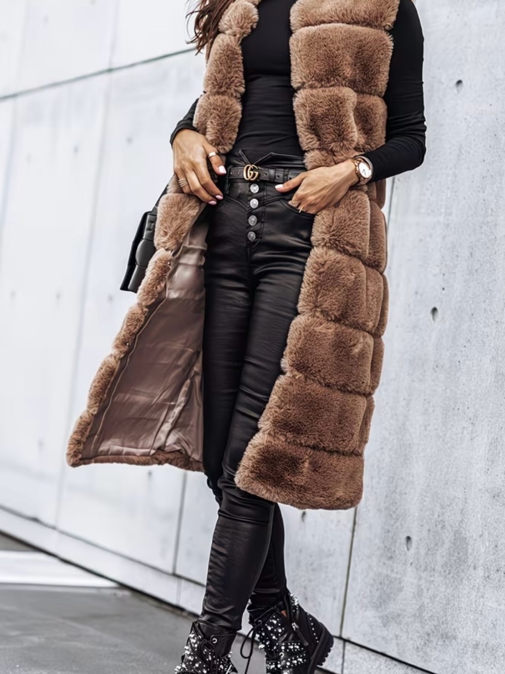 NWT Brown Faux Fur Long Vest, Fall Clothing, Various Sizes
